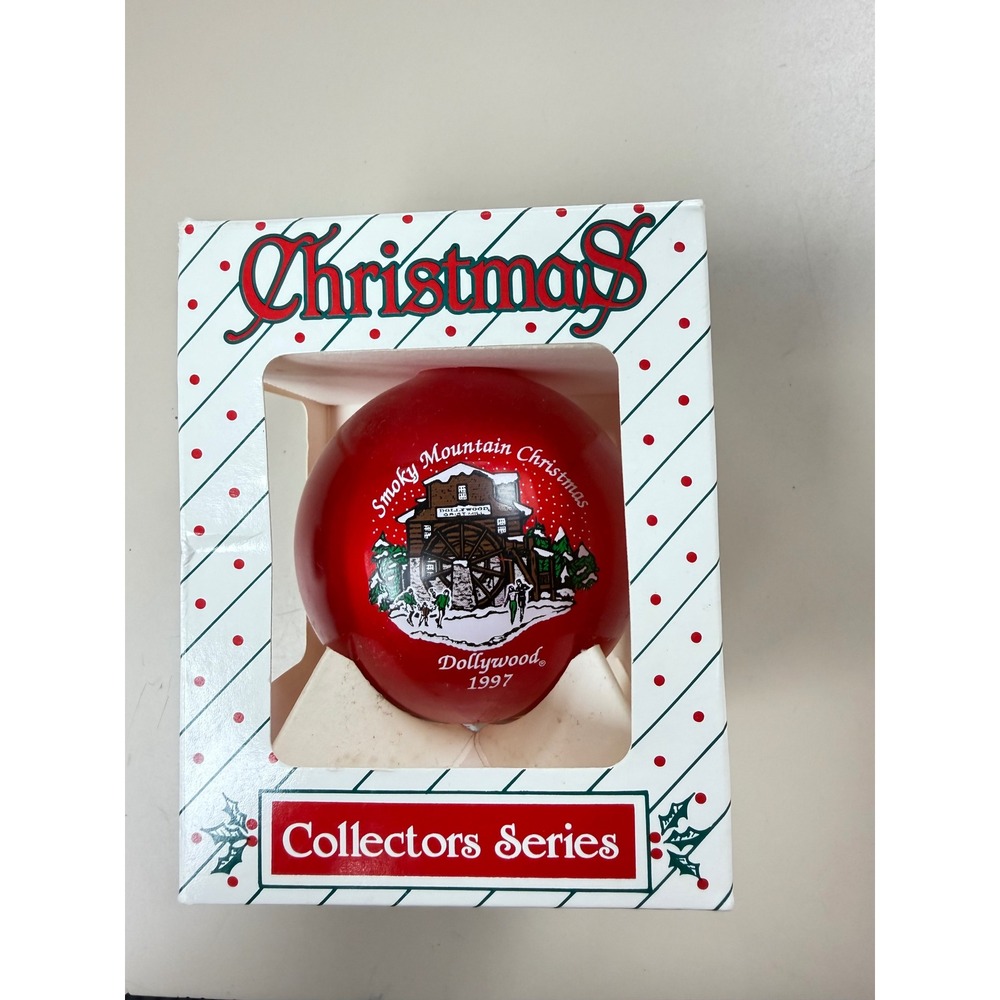 Vintage Dollywood Smoky Mountain Christmas 1997 Grist Mill Ornament Red Ball